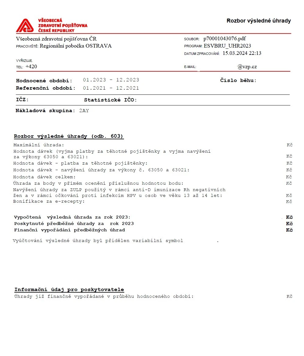 Vyúčotvání pojišťovny VZP