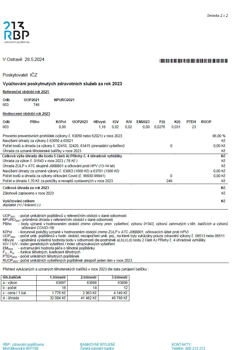 Vyúčotvání pojišťovny RBP